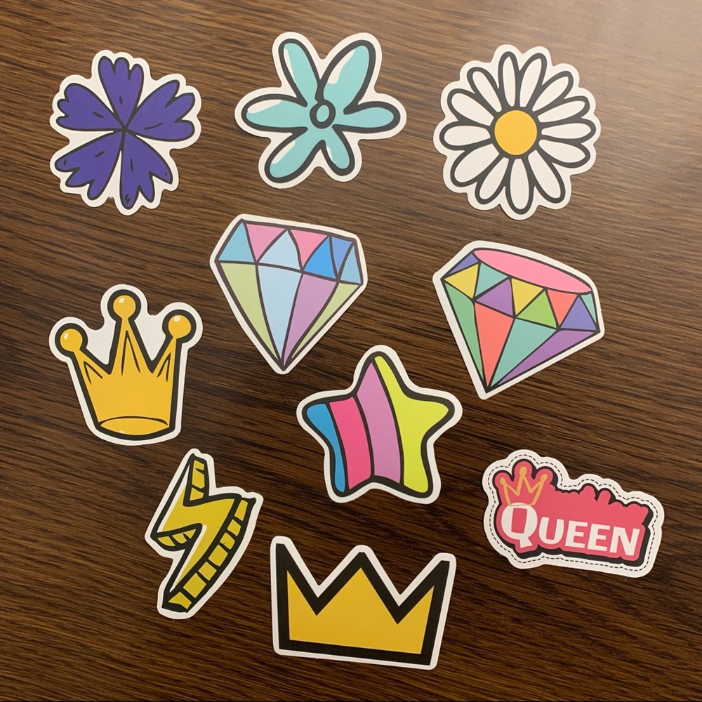 NWOT Assorted Cartoon Doodle Colorful Stickers// Diamond, Stars, Flowers